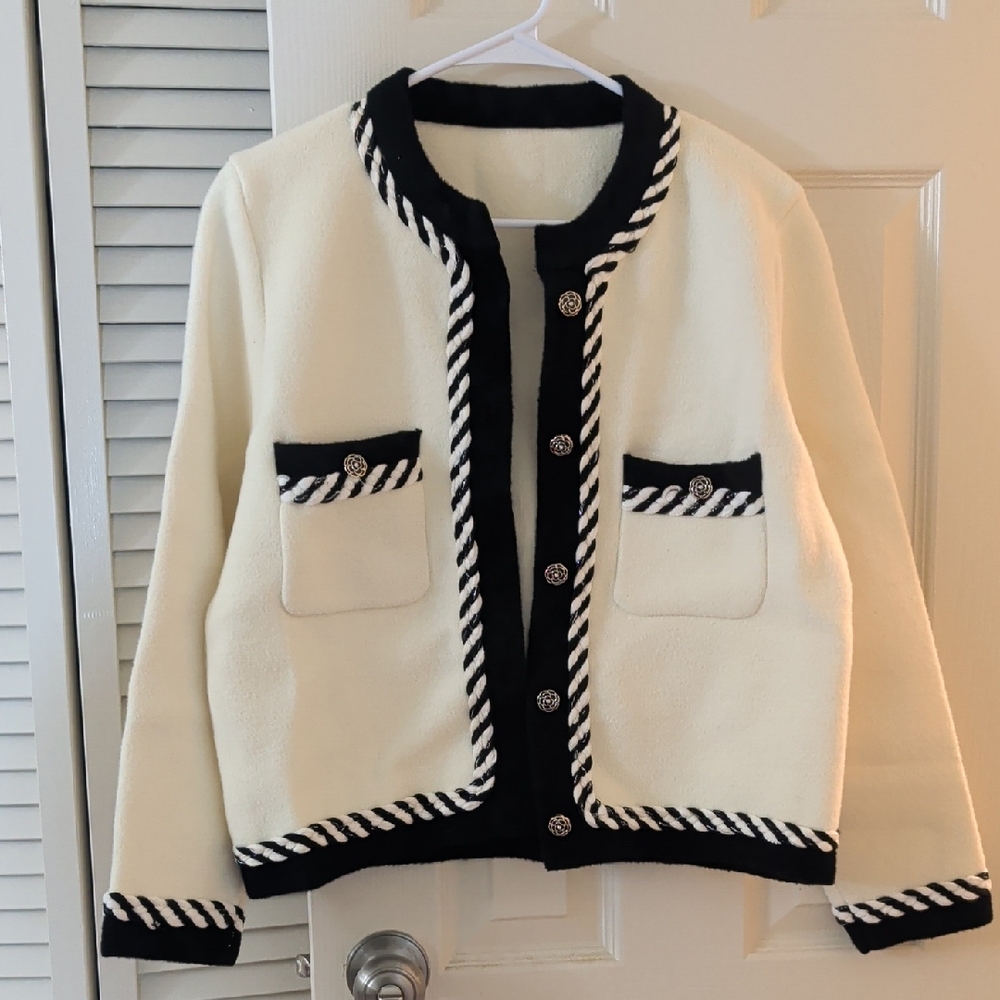 Elegant Black and White Women's Cardigan